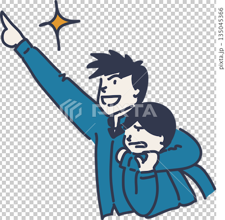 作業服を来て目標を目指す先輩と嫌がる後輩のイラスト　青色の制服 135045366