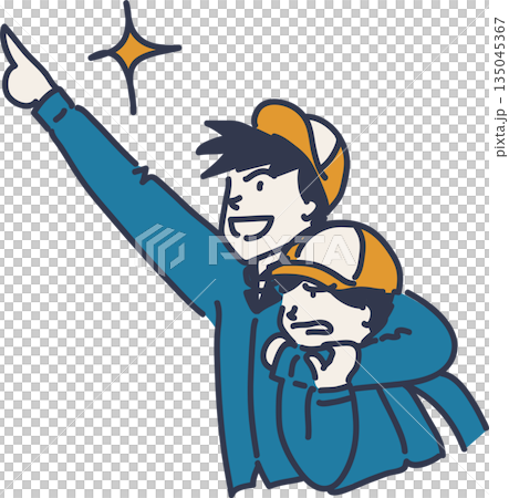 Illustration of a senior wearing work clothes and aiming for a goal and a reluctant junior in blue uniform 135045367