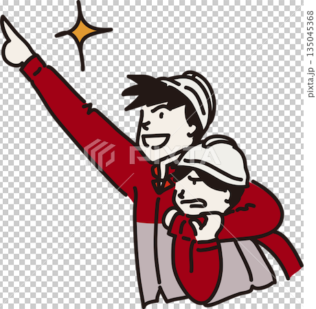 作業服を来て目標を目指す先輩と嫌がる後輩のイラスト 赤色の制服 作業服を来て目標を目指す先輩と嫌がる後輩のイラスト 赤色の制服 135045368