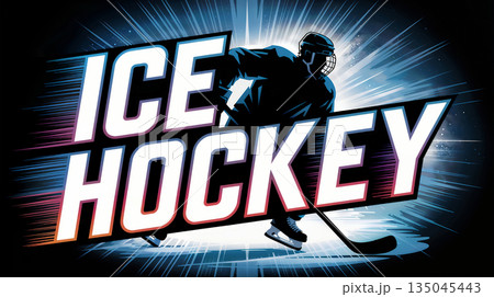 Ice hockey stylized inscription text winter sport banner, flat design poster illustration  135045443
