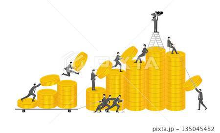 Business teamwork building growing coin stack for financial success Business teamwork building growing coin stack for financial success 135045482