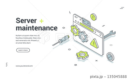 Computer server maintenance hardware support isometric web banner design template vector 135045888