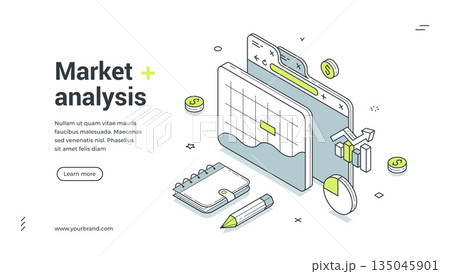 Market economic financial analysis isometric web banner design template vector illustration Market economic financial analysis isometric web banner design template vector illustration 135045901