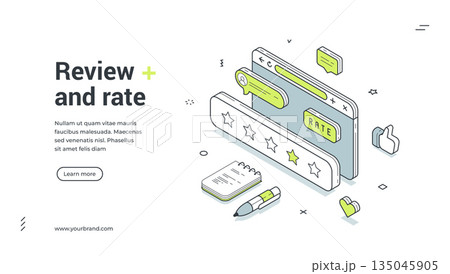 Review and rate evaluation customer service isometric web banner design template vector 135045905