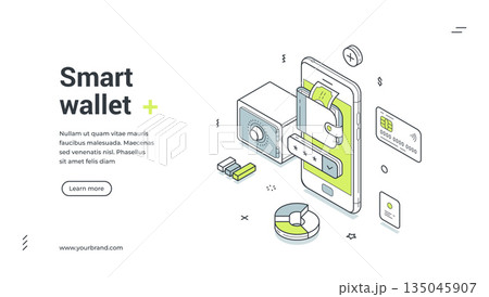 Smart digital wallet online banking mobile app isometric web banner design template vector 135045907