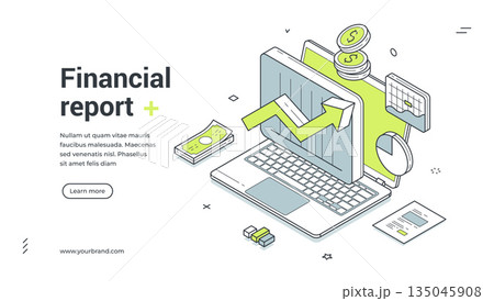 Financial report business economy analyzing isometric web banner design template vector 135045908