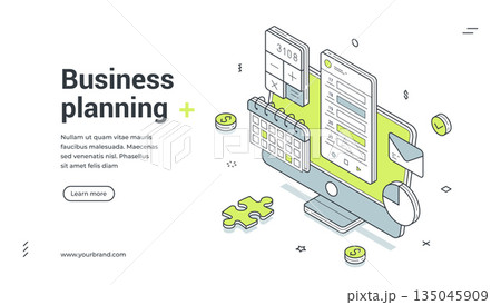 Business planning time management computer workflow isometric web banner design template vector Business planning time management computer workflow isometric web banner design template vector 135045909