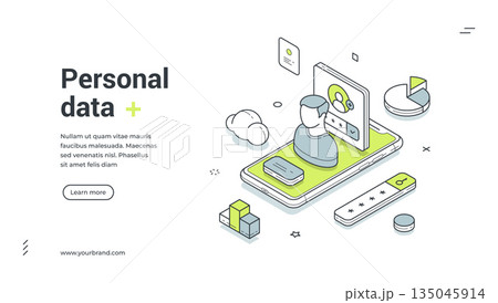 Personal data user login password mobile app isometric web banner design template vector Personal data user login password mobile app isometric web banner design template vector 135045914