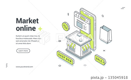 Market online shopping marketplace order isometric web banner design template vector 135045918