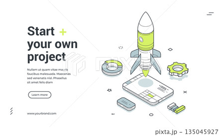 Start your own project strategy development workflow isometric web banner design template vector 135045927