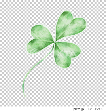 Green three-leaf clover, isolated, hand painted watercolor clipart. Ideal for St. Patricks Day themes, Irish luck graphics, and cheerful illustrations Green three-leaf clover, isolated, hand painted watercolor clipart. Ideal for St. Patricks Day themes, Irish luck graphics, and cheerful illustrations 135045995