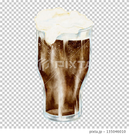 Dark beer in a pint glass with creamy foam, isolated, hand painted watercolor clipart. Great for Irish pub art, St. Patricks Day drink designs, bar menus, and festive alcohol graphics Dark beer in a pint glass with creamy foam, isolated, hand painted watercolor clipart. Great for Irish pub art, St. Patricks Day drink designs, bar menus, and festive alcohol graphics 135046010