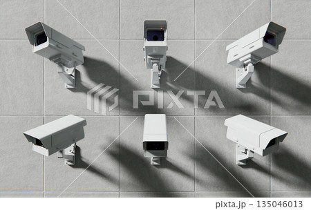 Multiple CCTV Security Cameras Mounted on Wall Surveillance System Multiple CCTV Security Cameras Mounted on Wall Surveillance System 135046013