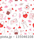 Seamless pattern Love elements set. Valentine's day hand drawn decorative elements. Cartoon doodle icons. Vector background illustration. 135046108