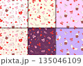 Set of seamless pattern Valentine's day decorative elements. Cartoon vector background illustration. 135046109
