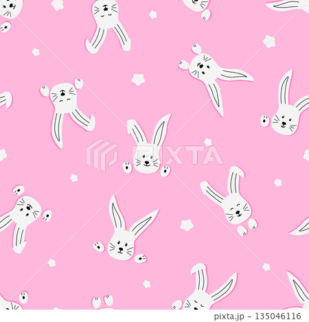 Seamless pattern of cute bunnies. Vector illustration of cartoon animals. Background for kids wear, nursery Seamless pattern of cute bunnies. Vector illustration of cartoon animals. Background for kids wear, nursery 135046116