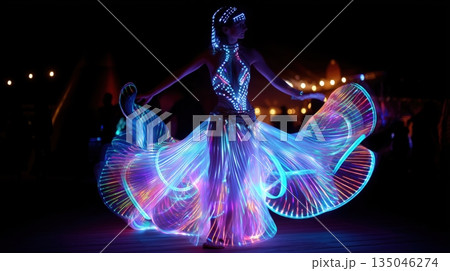 光る衣装で踊る未来的ロマ舞踊家 135046274