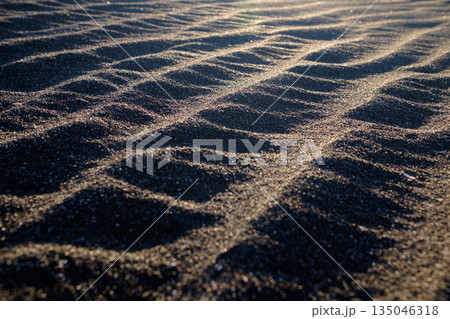 斜光に浮かび上がる砂浜のうねり 135046318
