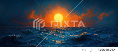 海と朝日 135046342