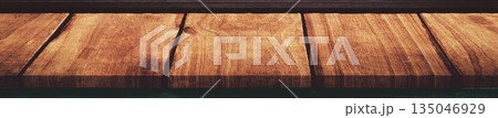 Panoramic view of brown wooden planks Panoramic view of brown wooden planks 135046929