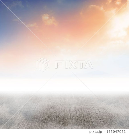 Empty concrete plaza is stretching into misty horizon under gradient sky, flat design Empty concrete plaza is stretching into misty horizon under gradient sky, flat design 135047051