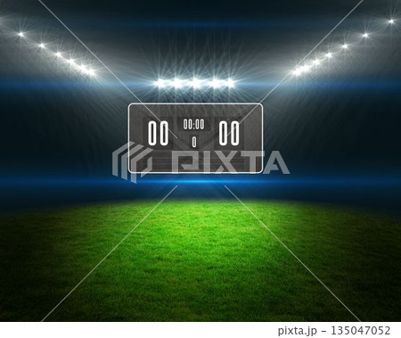 Football pitch with scoreboard and lights Football pitch with scoreboard and lights 135047052