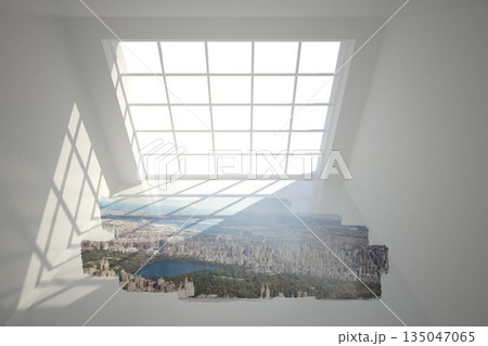 Abstract screen in room showing cityscape 135047065
