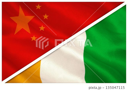 Close-up of Chinese and Ivory Coast flags Close-up of Chinese and Ivory Coast flags 135047115