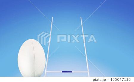 Rugby ball in front of posts Rugby ball in front of posts 135047136