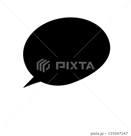 Black speech bubble is appearing on plain white canvas, flat design with pointed tail, copy space Black speech bubble is appearing on plain white canvas, flat design with pointed tail, copy space 135047247