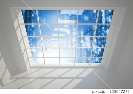 Server hallway seen through window 135047275