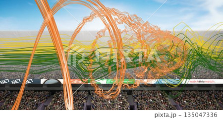 Colorful trails over stadium Colorful trails over stadium 135047336