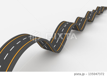 Wavy ribbon is twisting sine curves yellow edges dashed center line white background flat design Wavy ribbon is twisting sine curves yellow edges dashed center line white background flat design 135047372