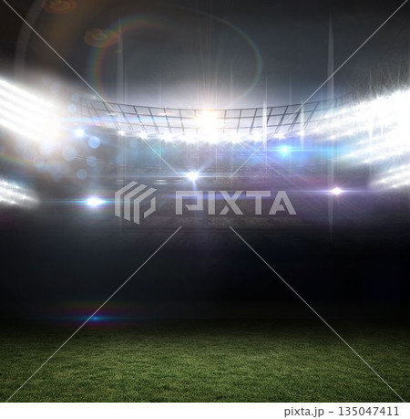 Stadium interior is glowing at night in flat...のイラスト素材 [135047411] - PIXTA