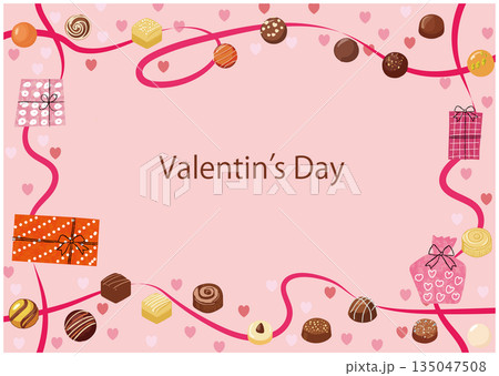 バレンタインフレーム-リボンとチョコレート2 バレンタインフレーム-リボンとチョコレート2 135047508