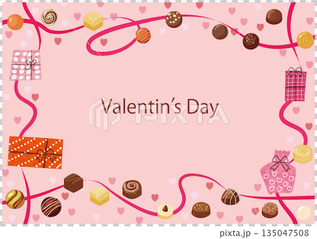 バレンタインフレーム-リボンとチョコレート2 バレンタインフレーム-リボンとチョコレート2 135047508