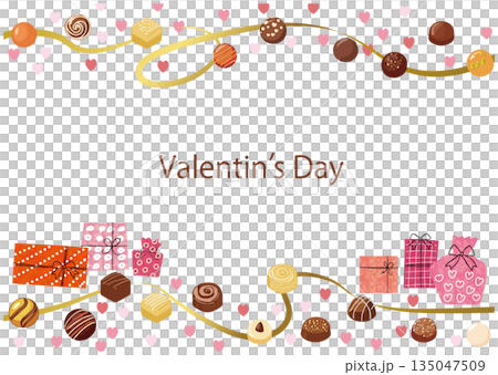 バレンタインフレーム-リボンとチョコレート3 バレンタインフレーム-リボンとチョコレート3 135047509