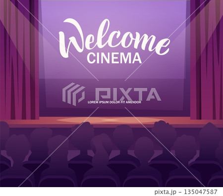Welcome cinema. conceptual background with movie cinema canvas auditorium for watchers 135047587