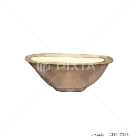 Watercolor Illustration of Traditional Bowl with Creamy Soup 135047598