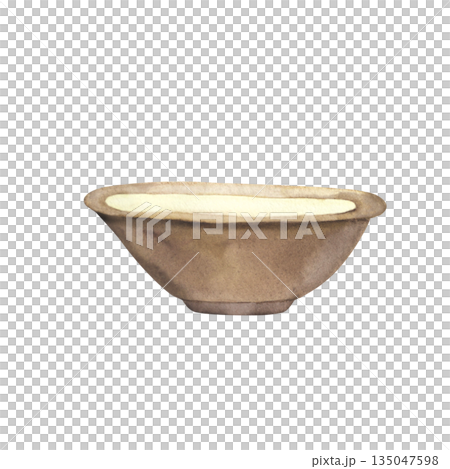 Watercolor Illustration of Traditional Bowl with Creamy Soup 135047598