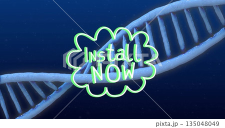 Glowing DNA swirling over cosmic backdrop behind neon green cloud graphic showing Install NOW text Glowing DNA swirling over cosmic backdrop behind neon green cloud graphic showing Install NOW text 135048049