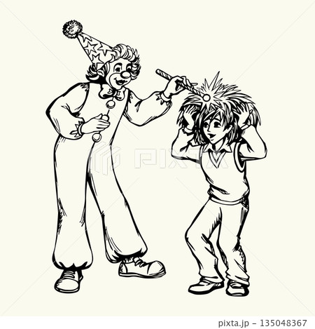 Vector drawing. Clown and small boy 135048367