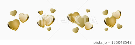 Set Golden 3D heart icon with luxurious metallic finish and glossy effect, perfect for romantic Valentines Day cards, wedding invitations, and love-themed designs. Set Golden 3D heart icon with luxurious metallic finish and glossy effect, perfect for romantic Valentines Day cards, wedding invitations, and love-themed designs. 135048548