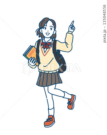 中高生、指を差す女子生徒のイラスト 135048556