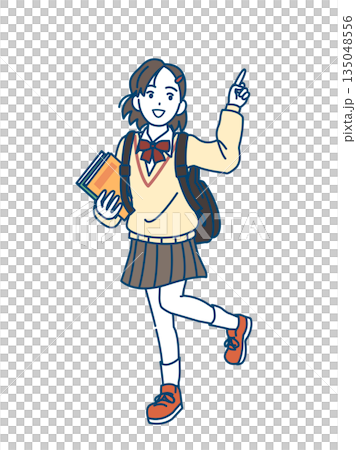 中高生、指を差す女子生徒のイラスト 135048556