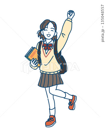 中高生、元気な女子生徒のイラスト 135048557