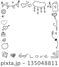 Hand-drawn romantic doodle frame with hearts and diamond around white copy space for Valentine greeting card 135048811