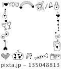 Hand-drawn romantic doodle frame with hearts and diamonds around white copy space for Valentine greeting card 135048813
