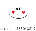 Cute smiley face with red heart cheeks smiling on white background, Valentine greeting or social media post 135048815