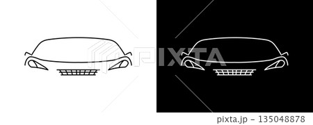 Car silhouette icon. Auto vehicle black and white vector symbol. Hand draw car. Automobile front view 135048878